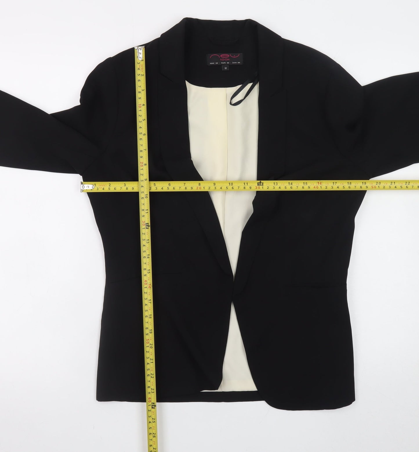 New Look Women Black Size 12 Classic Lined Open Blazer Jacket