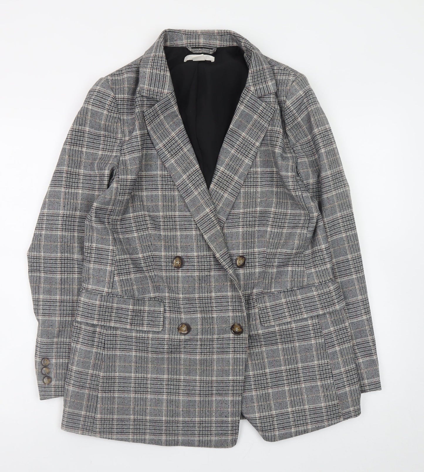 H&M Womens Grey Checked Blazer Size 14 Workwear Jacket