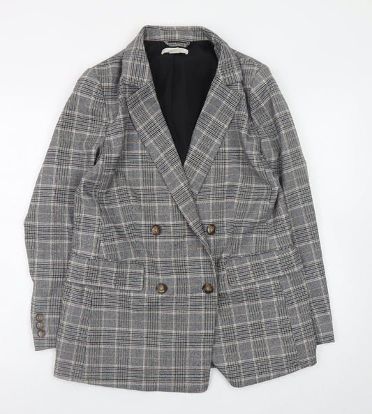 H&M Womens Grey Checked Blazer Size 14 Workwear Jacket
