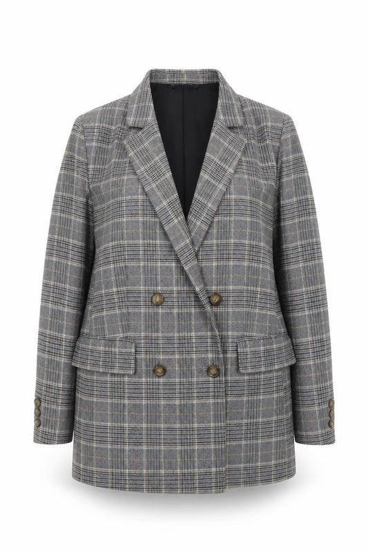 H&M Womens Grey Checked Blazer Size 14 Workwear Jacket
