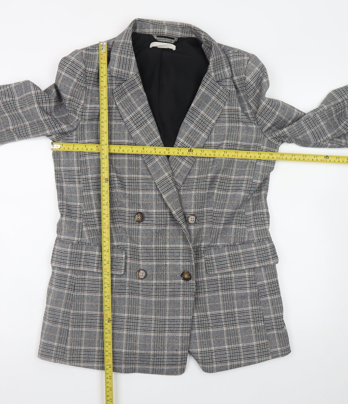 H&M Womens Grey Checked Blazer Size 14 Workwear Jacket