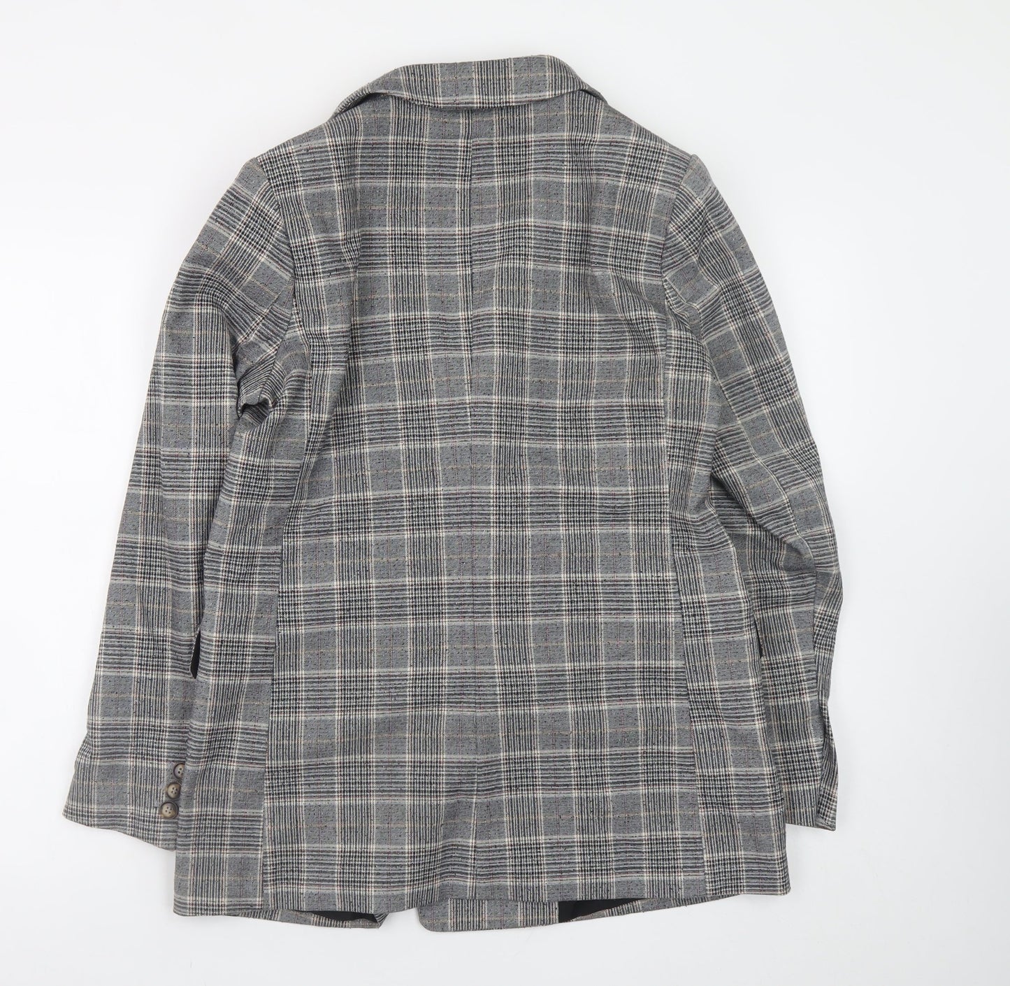 H&M Womens Grey Checked Blazer Size 14 Workwear Jacket