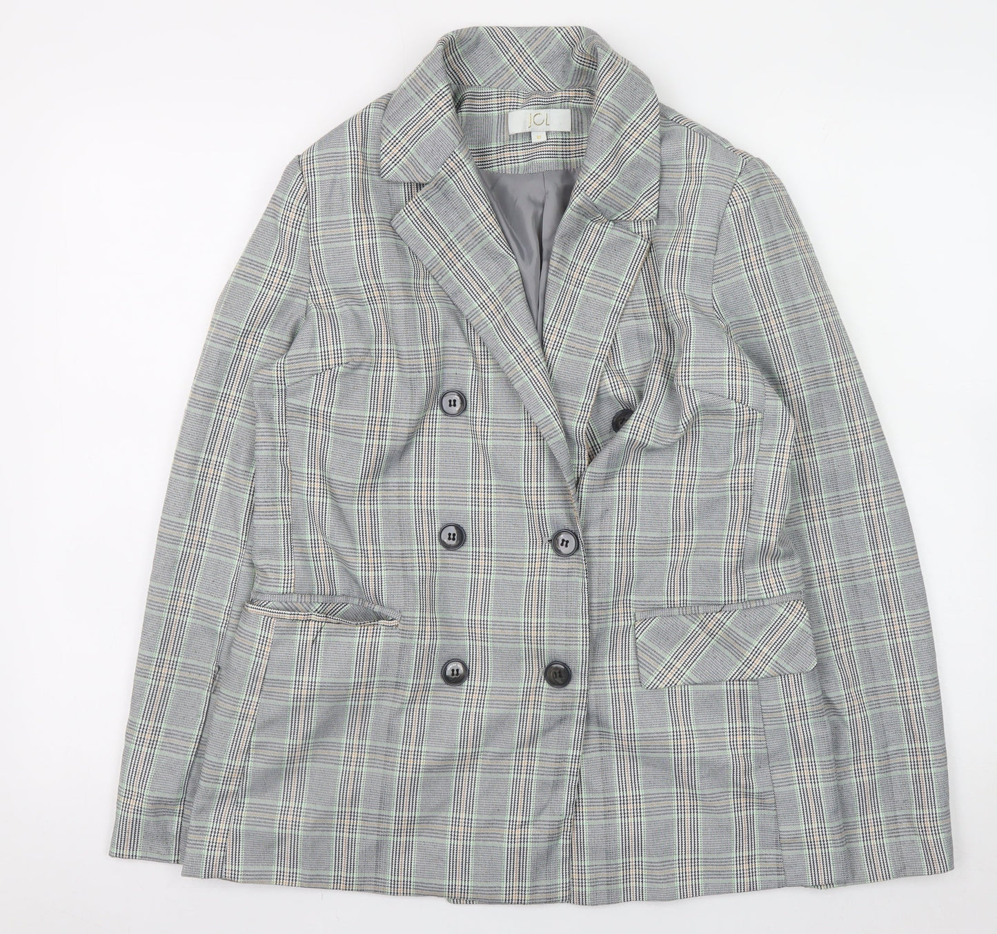 JCL Womens Grey Check Blazer Medium Long Sleeve Business Casual Jacket