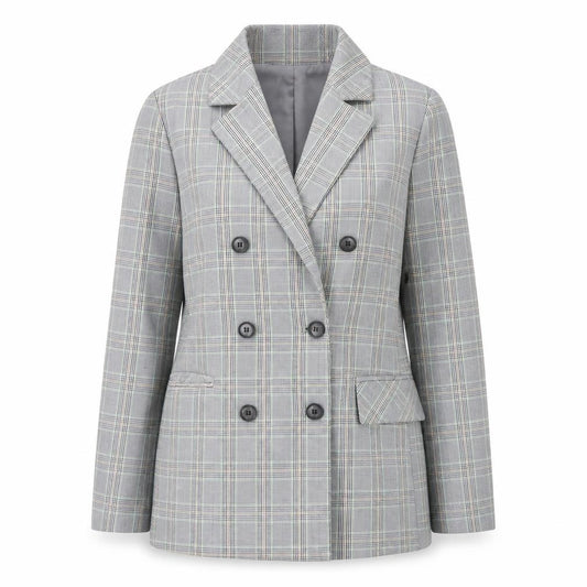 JCL Womens Grey Check Blazer Medium Long Sleeve Business Casual Jacket