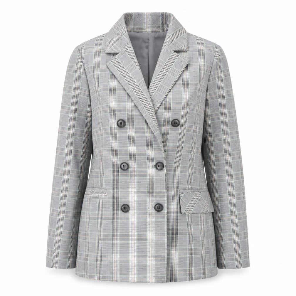 JCL Womens Grey Check Blazer Medium Long Sleeve Business Casual Jacket