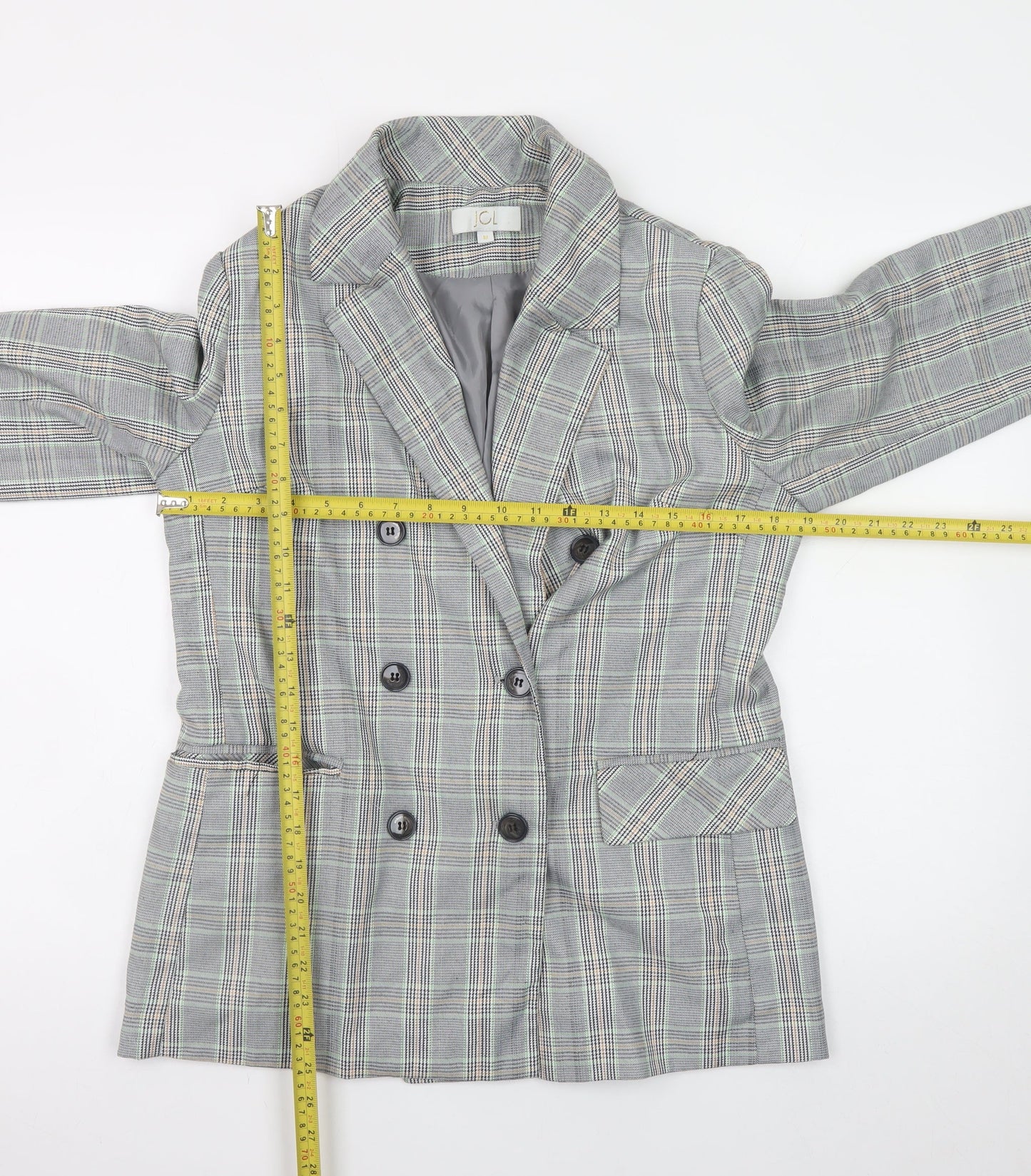JCL Womens Grey Check Blazer Medium Long Sleeve Business Casual Jacket