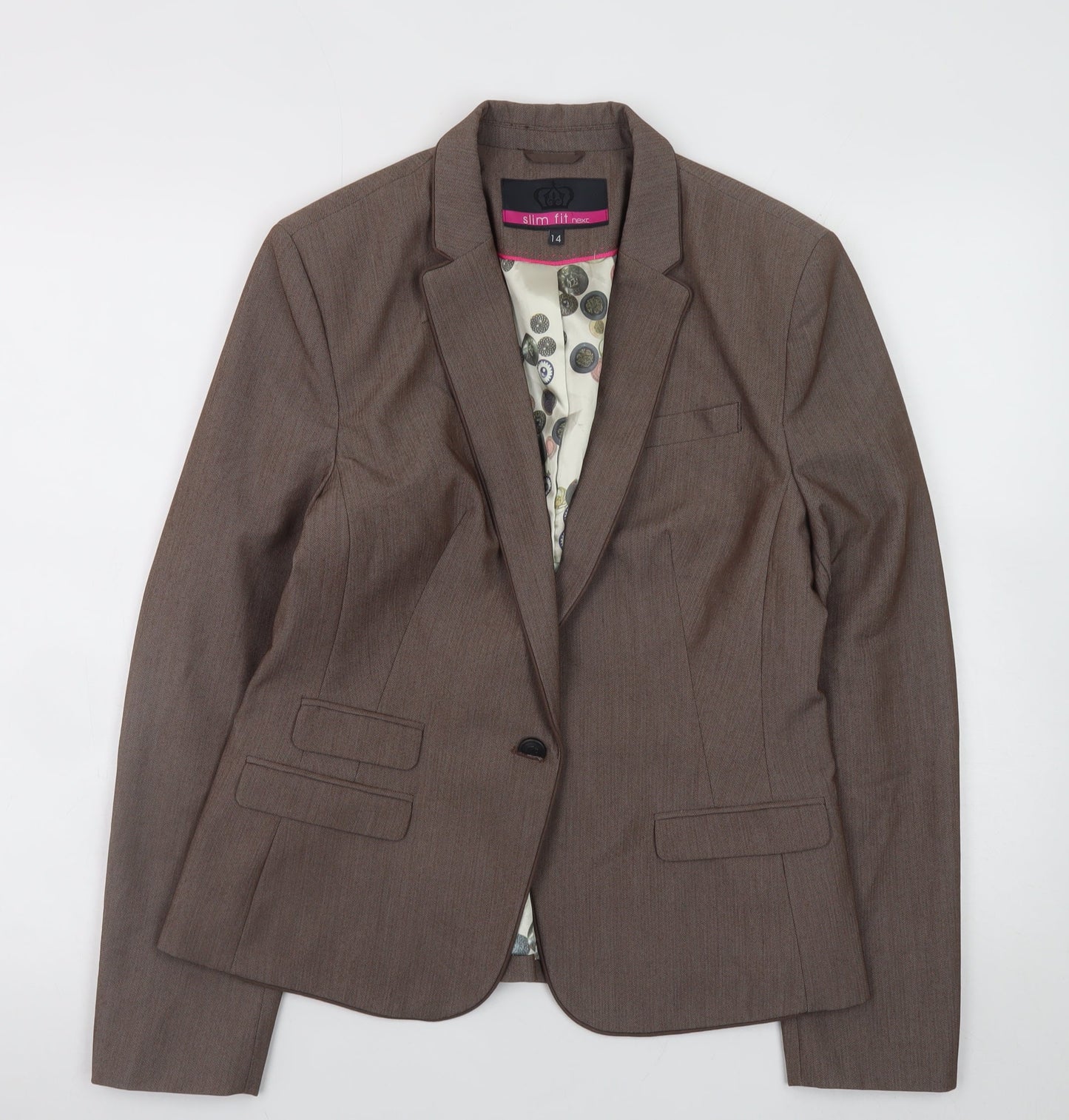 Next Women Brown Slim Fit Blazer Size 14 Smart Business Jacket