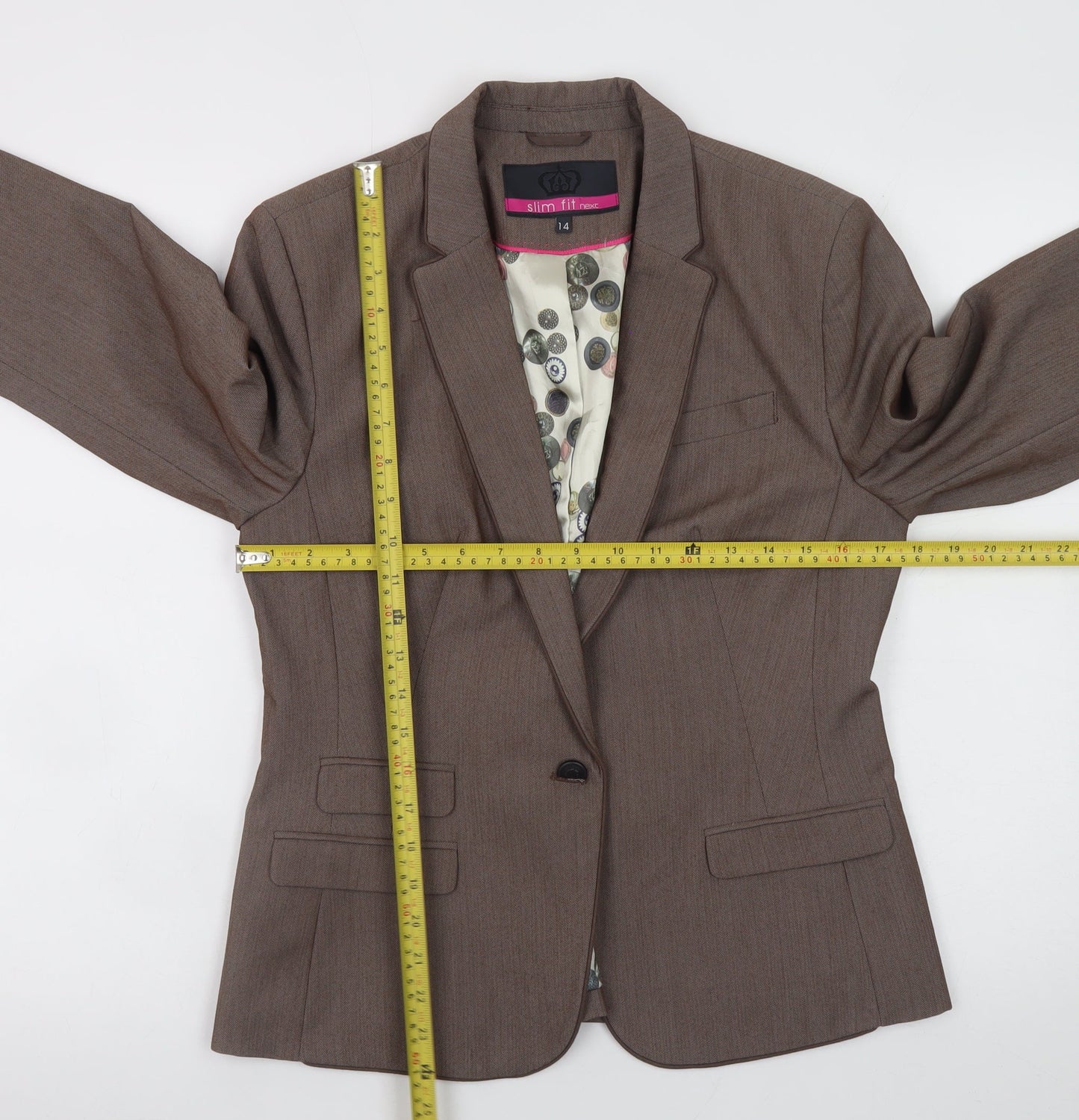 Next Women Brown Slim Fit Blazer Size 14 Smart Business Jacket