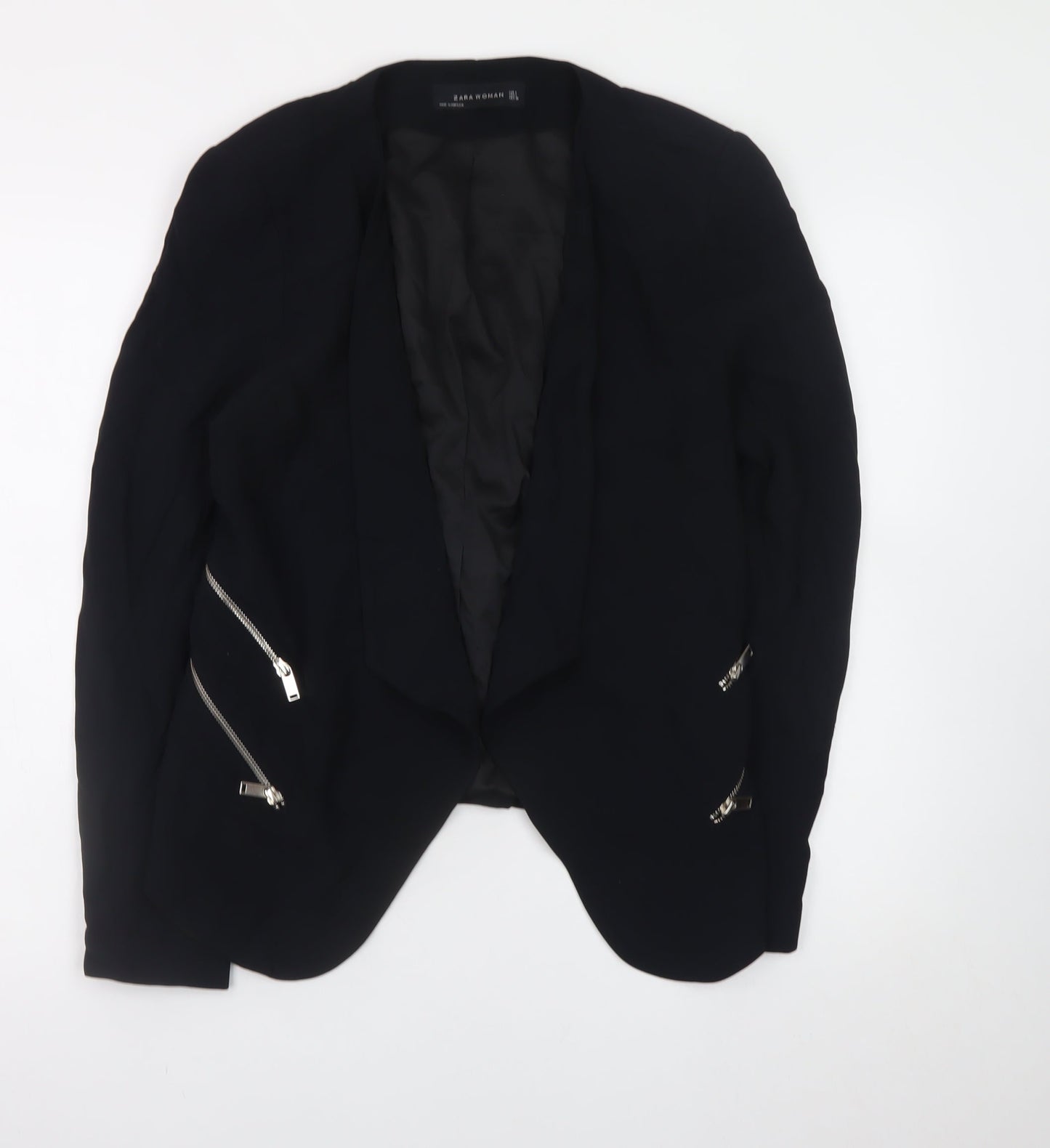 Zara Woman Black L Biker Blazer Jacket with Zips for Women