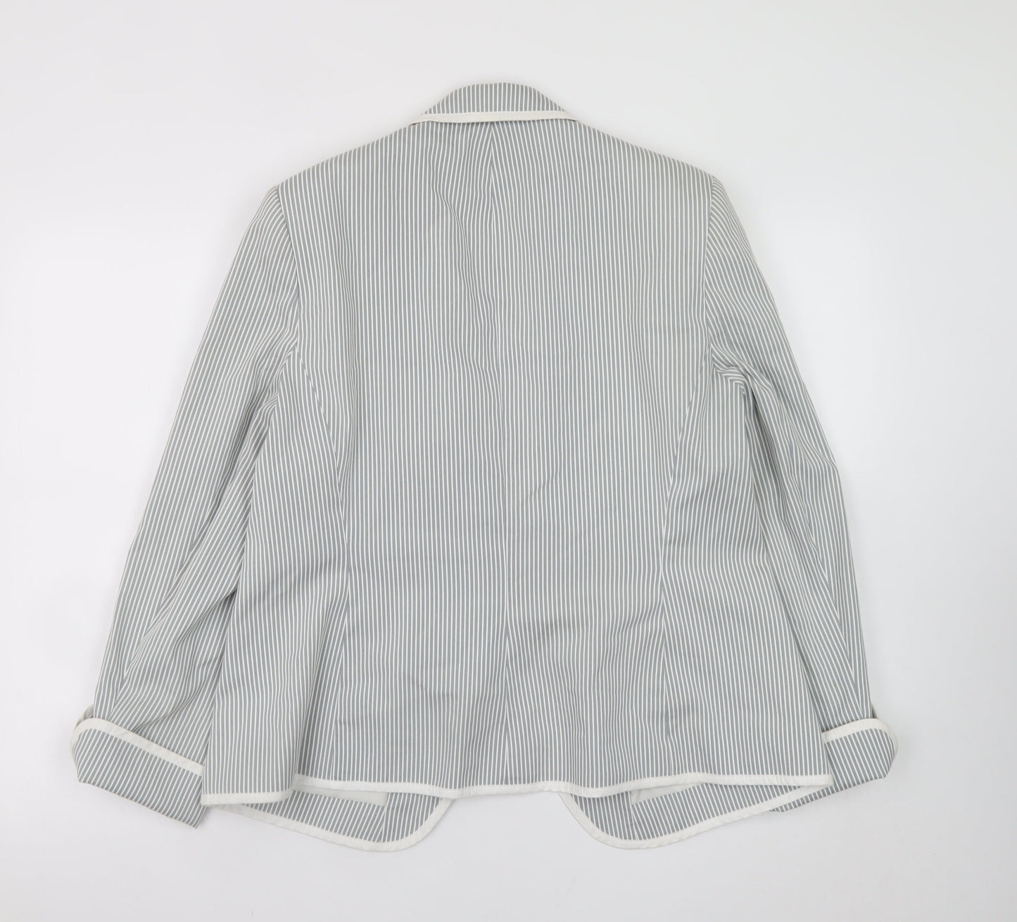 New Look Women Grey Striped Blazer UK 18 Classic Mid-Length Jacket