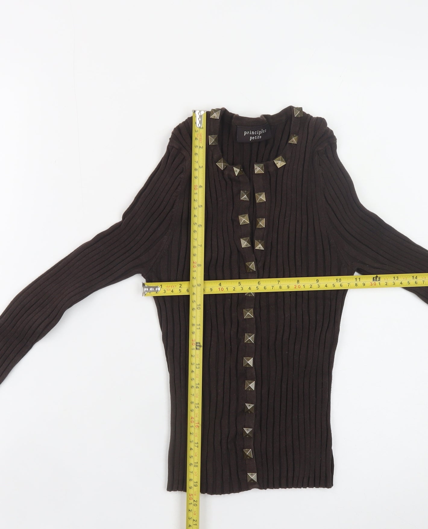 Principles Petite Women’s Brown Studded Cardigan Size 14