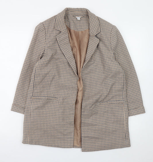 M&Co Women Beige Check Blazer UK14 Lined Mid-Length Jacket