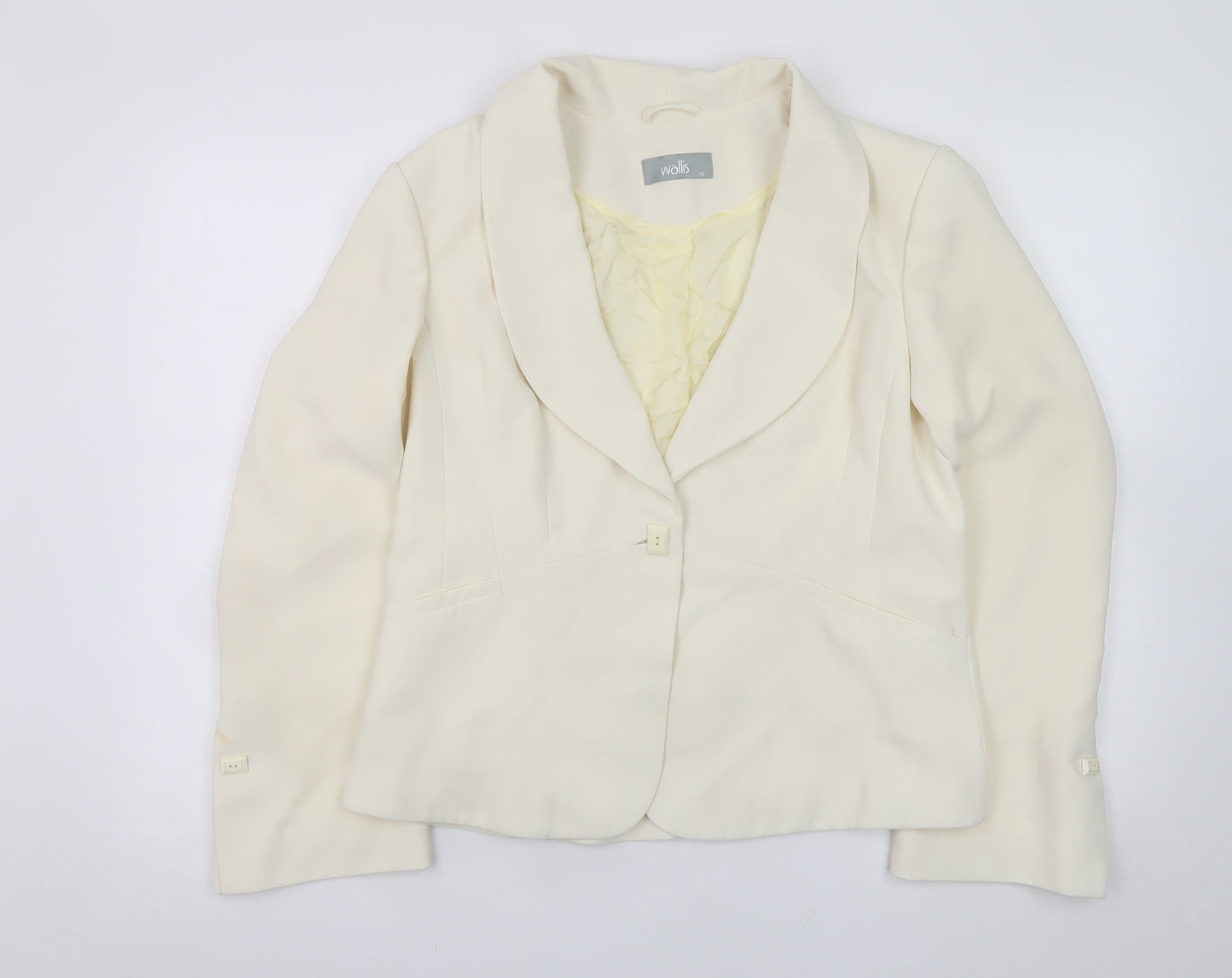 Wallis Women Ivory Blazer Size 16 Lined Polyester Business Jacket