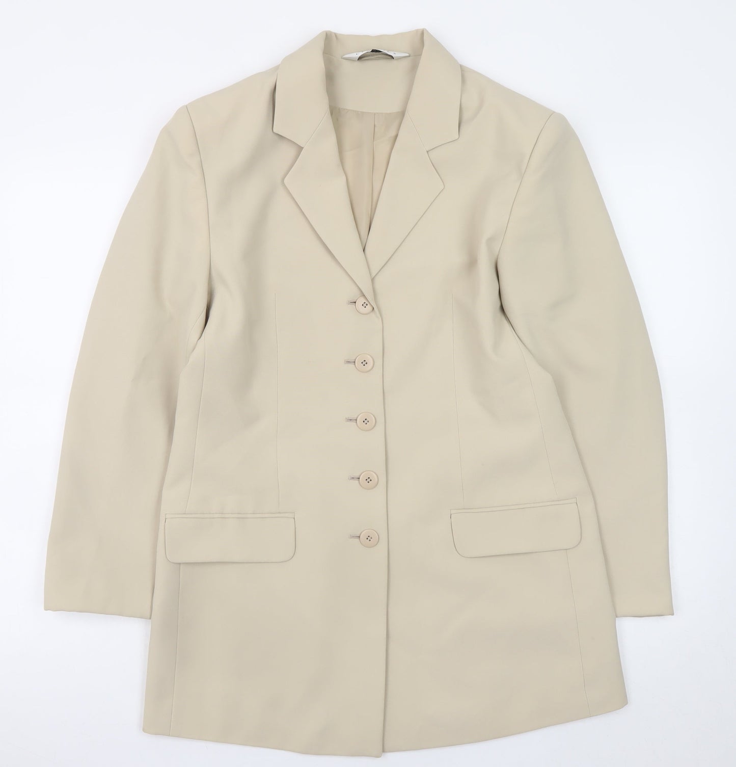 Modern Classics Women Beige Long Blazer Jacket UK 12 Polyester Lined