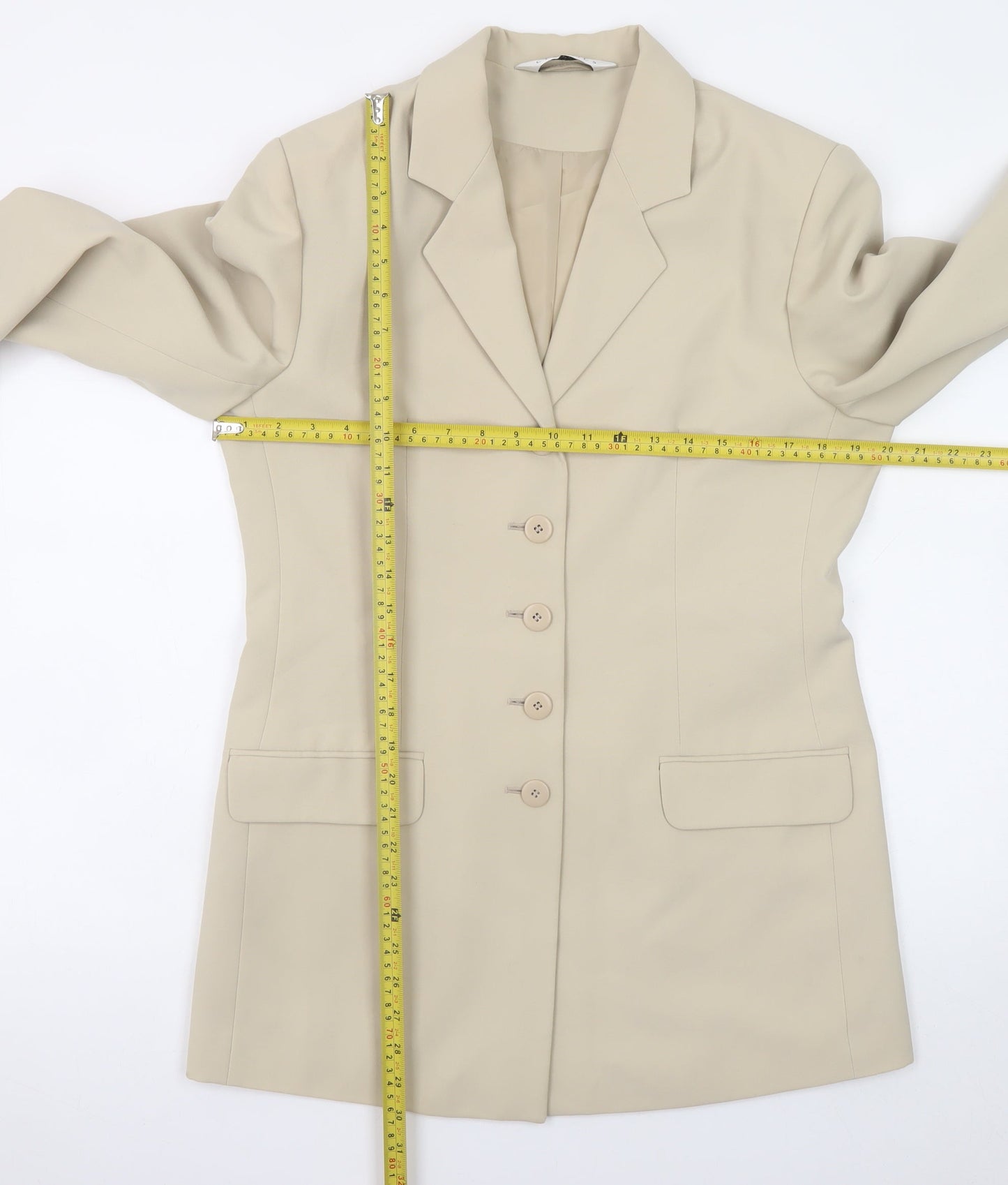 Modern Classics Women Beige Long Blazer Jacket UK 12 Polyester Lined