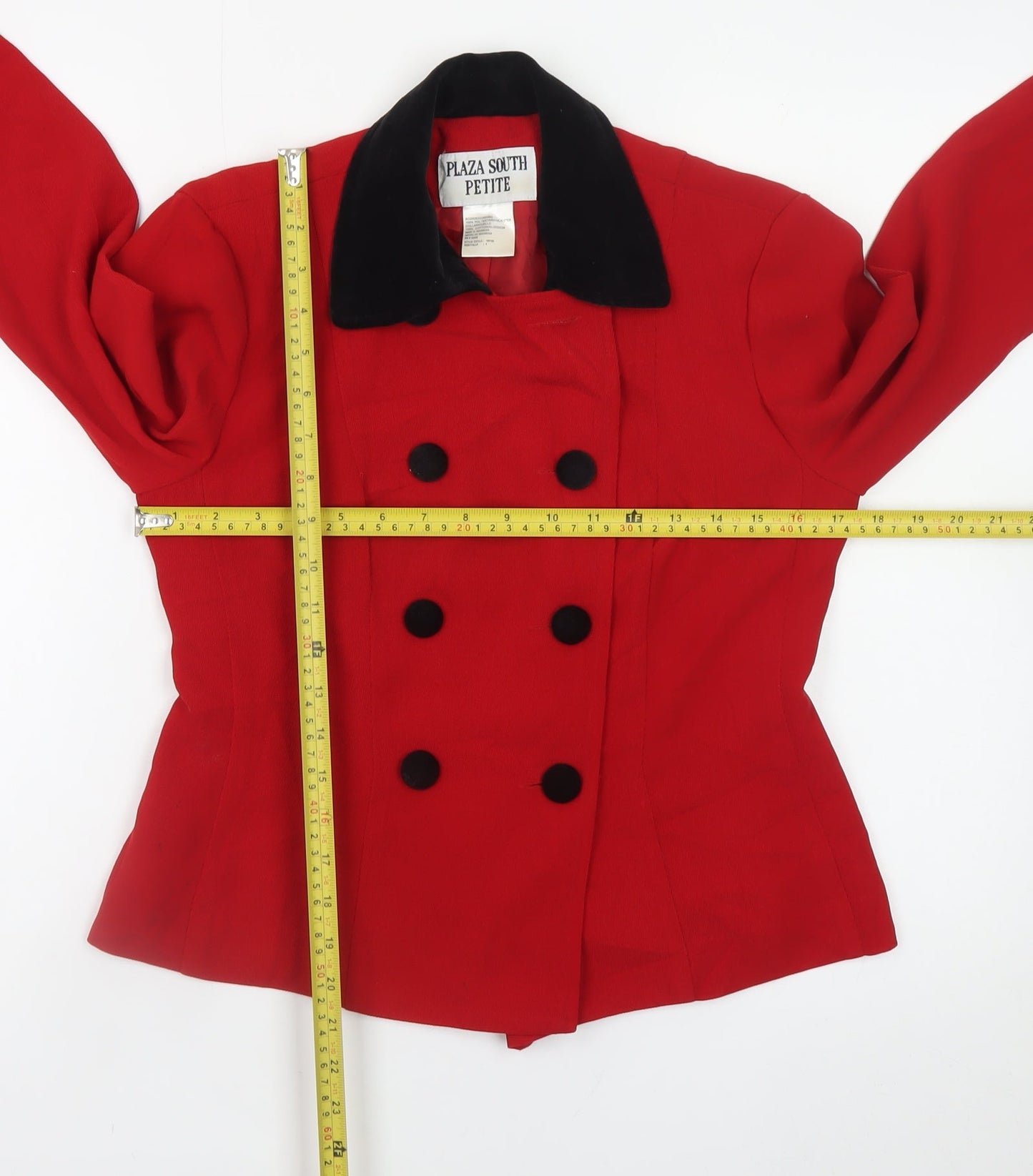 Plaza South Petite Red Pea Coat Jacket Women Size 8 Buttoned Classic