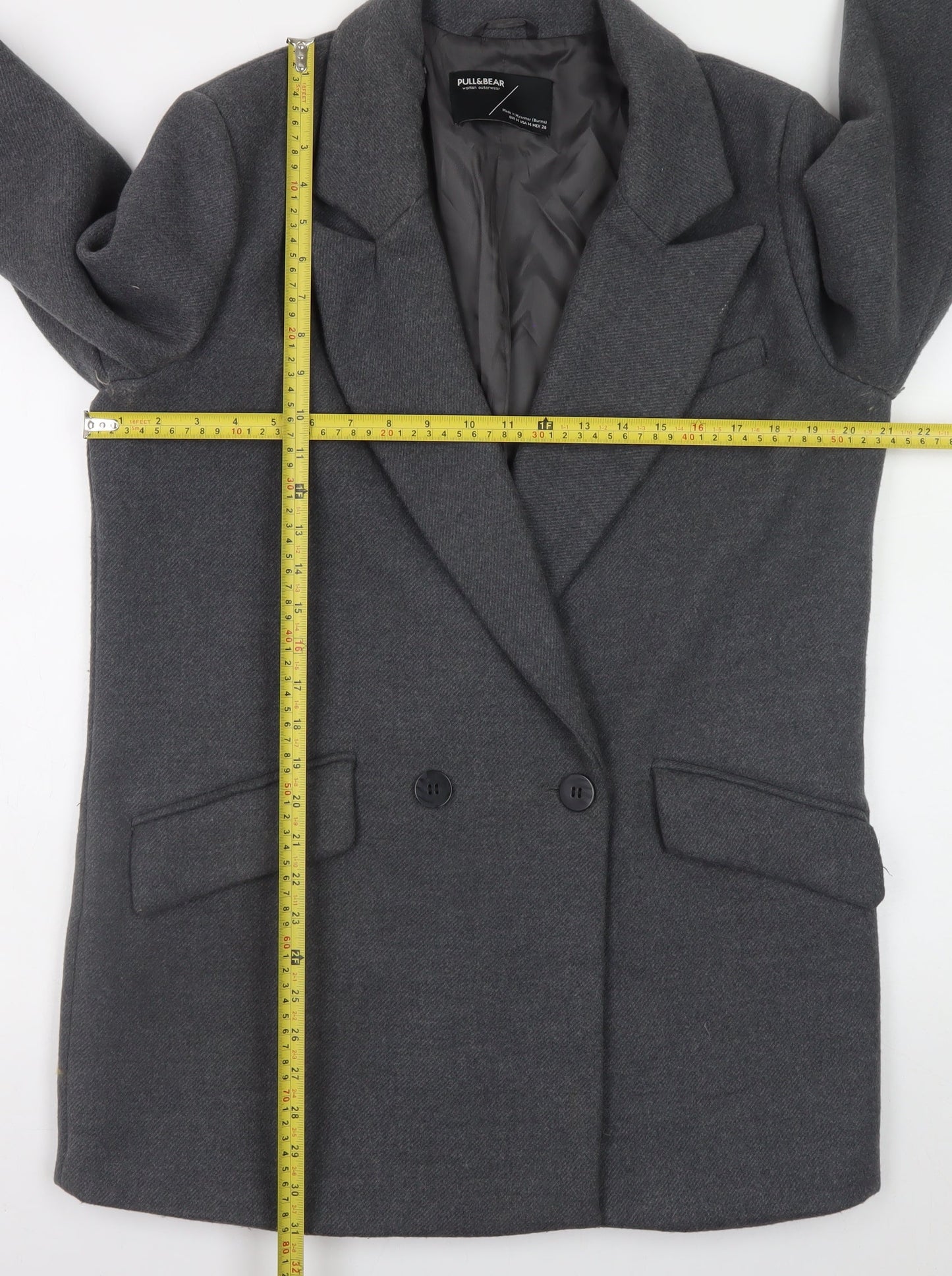 Pull & Bear Women Grey Wool Blend Mid-Length Overcoat Size 12