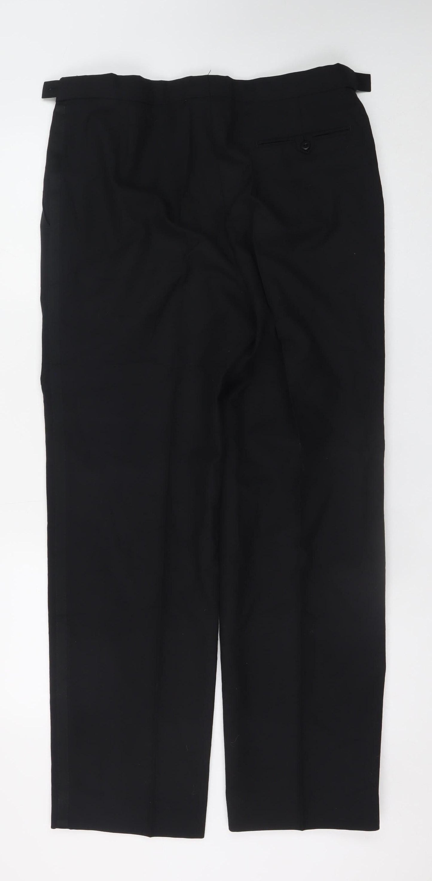 Marks and Spencer Mens Black Wool Blend Pleated Dress Trousers 34W 31L