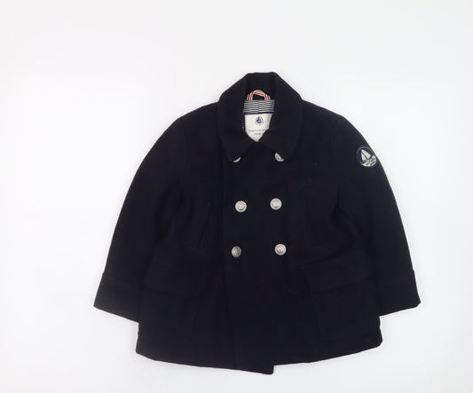 Petit Bateau Girls Blue Wool Pea Coat 4 Years Double-Breasted Winter Jacket