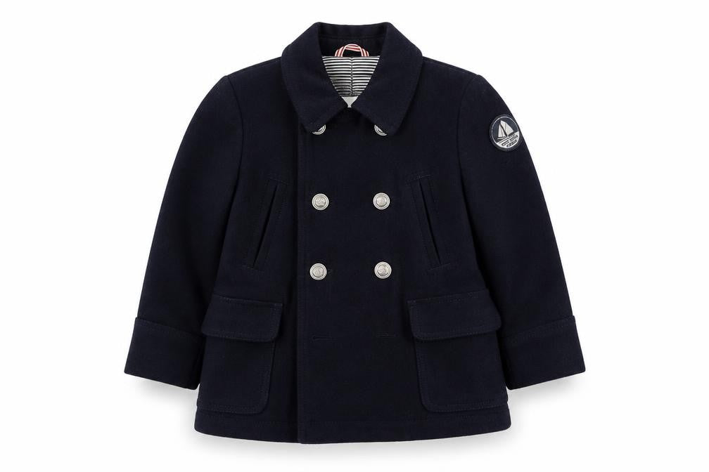 Petit Bateau Girls Blue Wool Pea Coat 4 Years Double-Breasted Winter Jacket