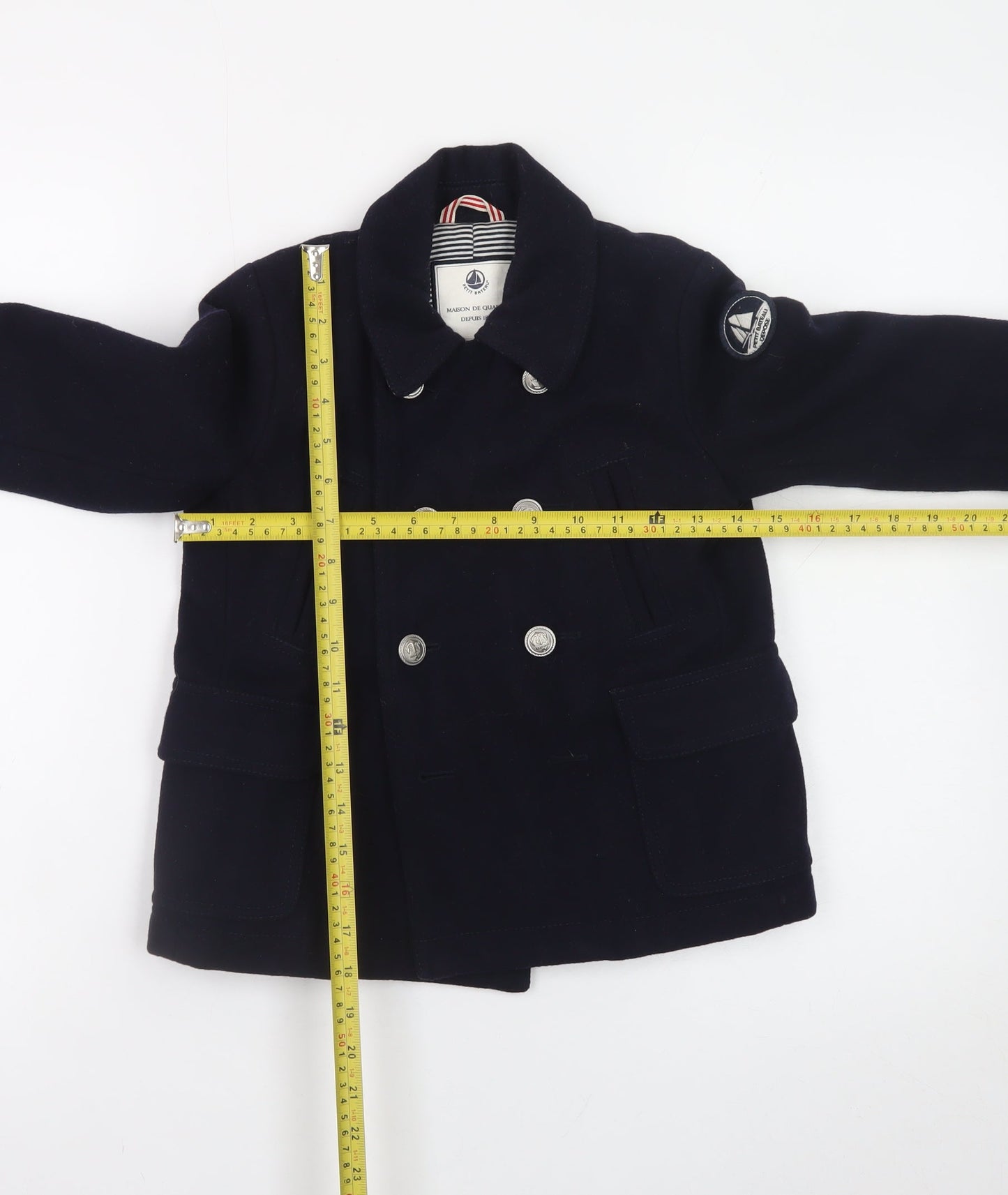 Petit Bateau Girls Blue Wool Pea Coat 4 Years Double-Breasted Winter Jacket