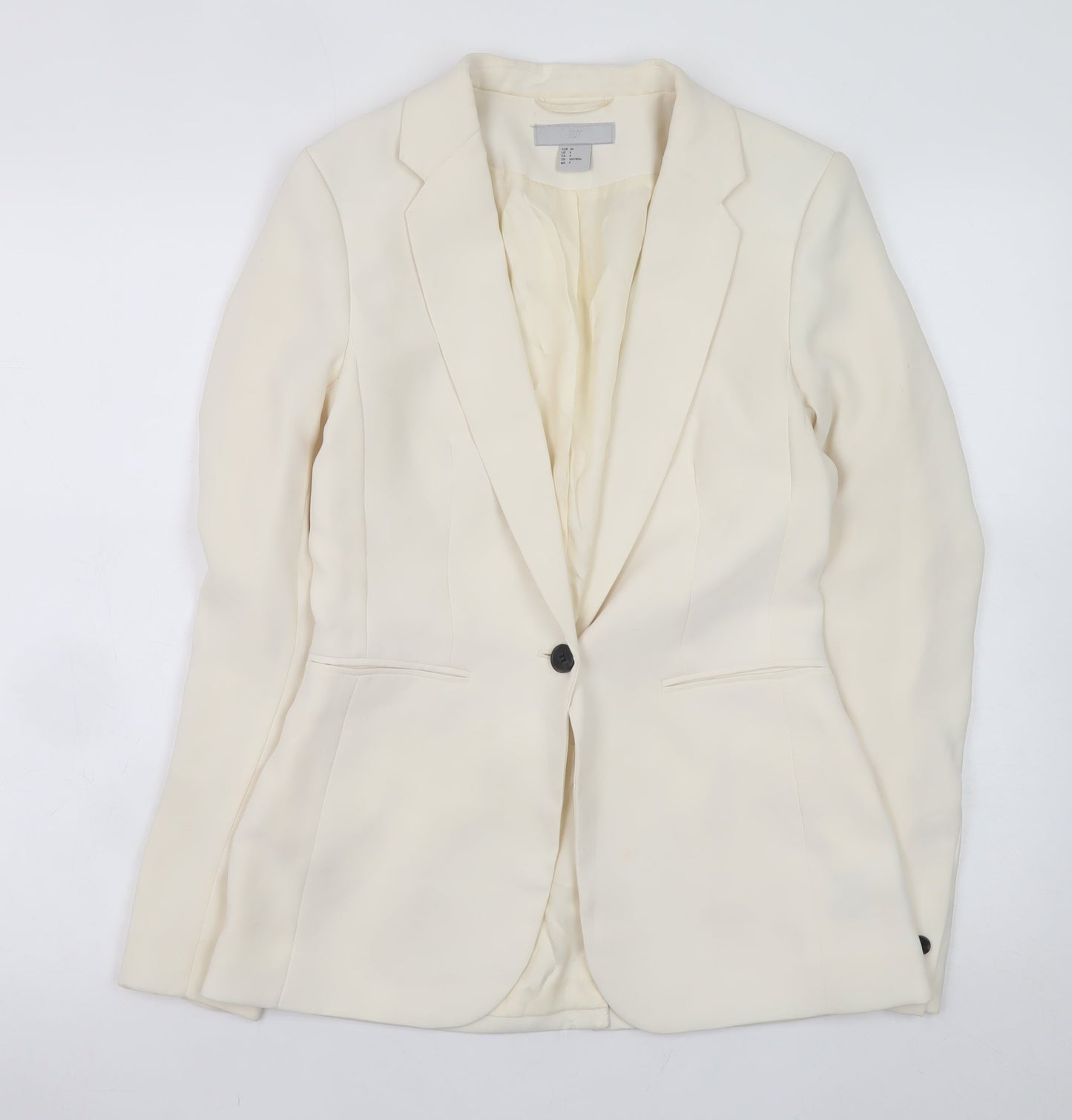 H&M Women Ivory Tailored One Button Blazer Size 6 Slim Fit