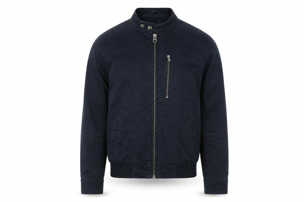Villain Men's Blue Biker Jacket Size S Cotton Twill Collared Zip
