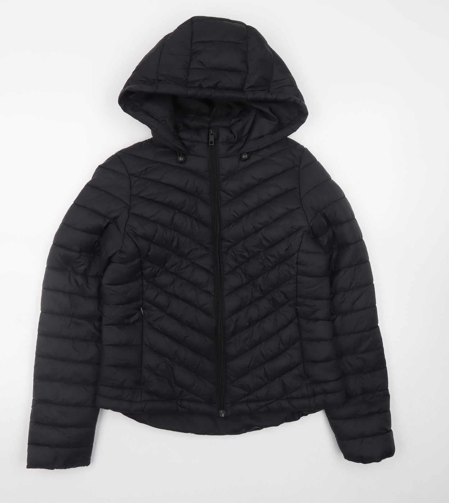 Primark Womens Black Quilted Puffer Hooded Jacket Size S
