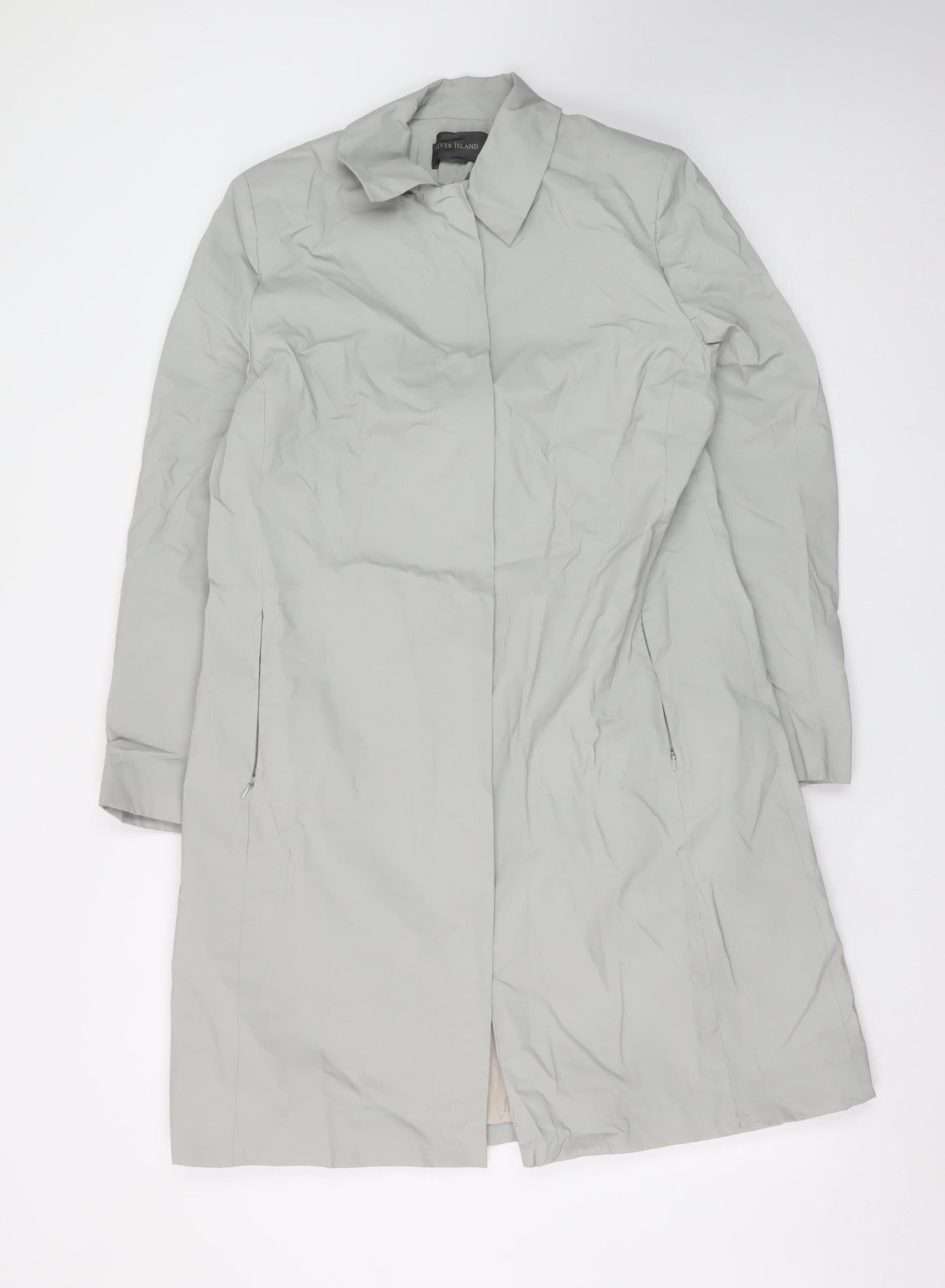 River Island Women's Grey Long Rain Coat Size 14 Classic Style