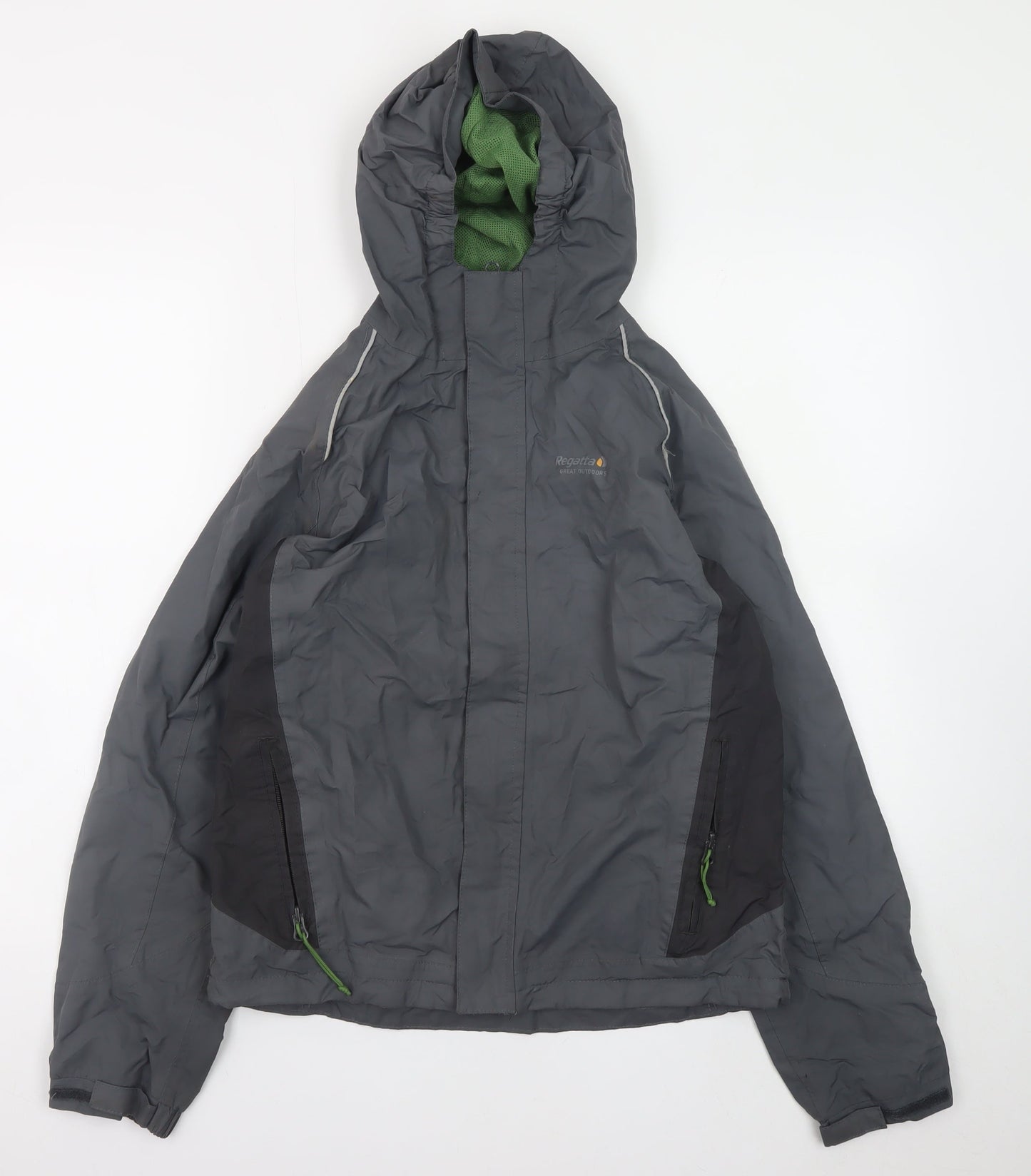 Regatta Mens Grey Hooded Waterproof Rain Jacket Size 164 Regular Fit