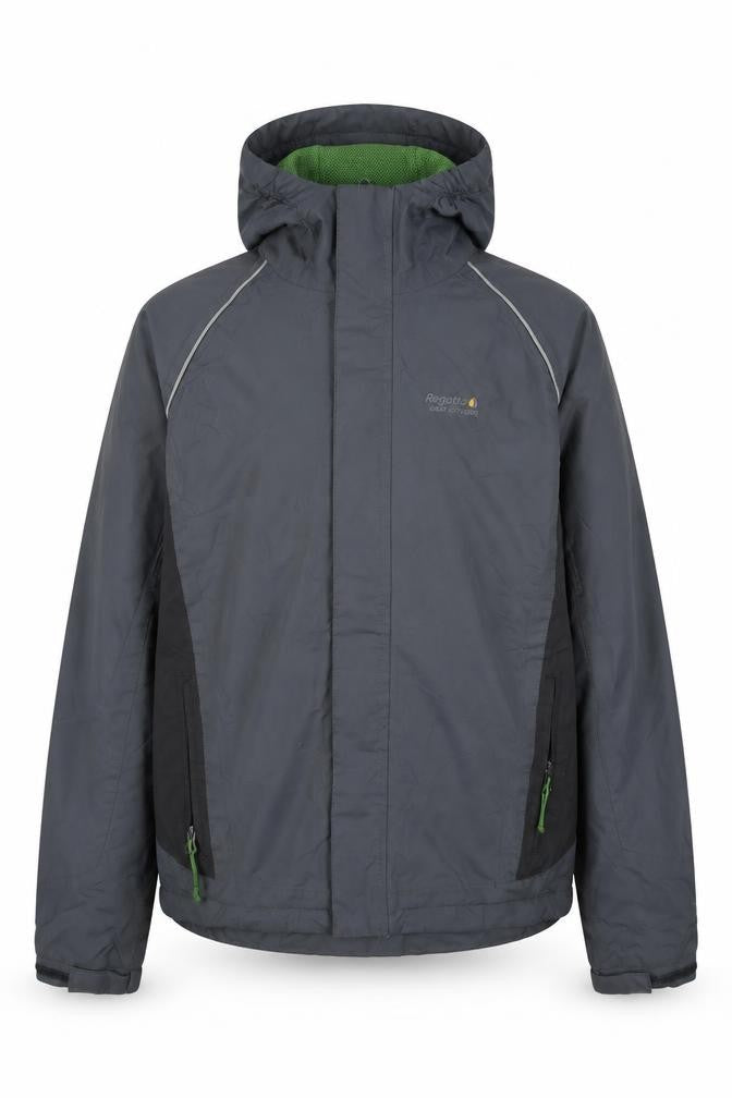 Regatta Mens Grey Hooded Waterproof Rain Jacket Size 164 Regular Fit
