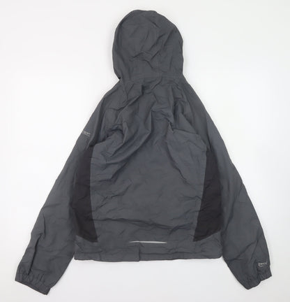 Close-up detail of Regatta boys’ grey hooded waterproof rain jacket, size 164, regular fit