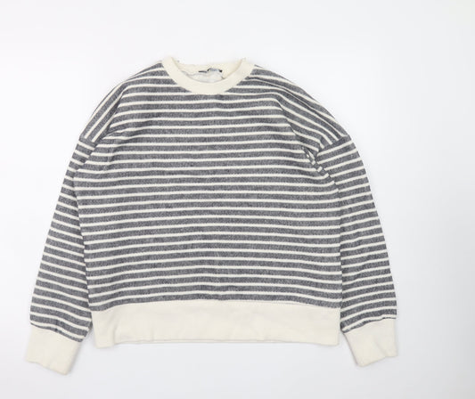 Zara Women Grey Stripe Pullover Sweatshirt Medium