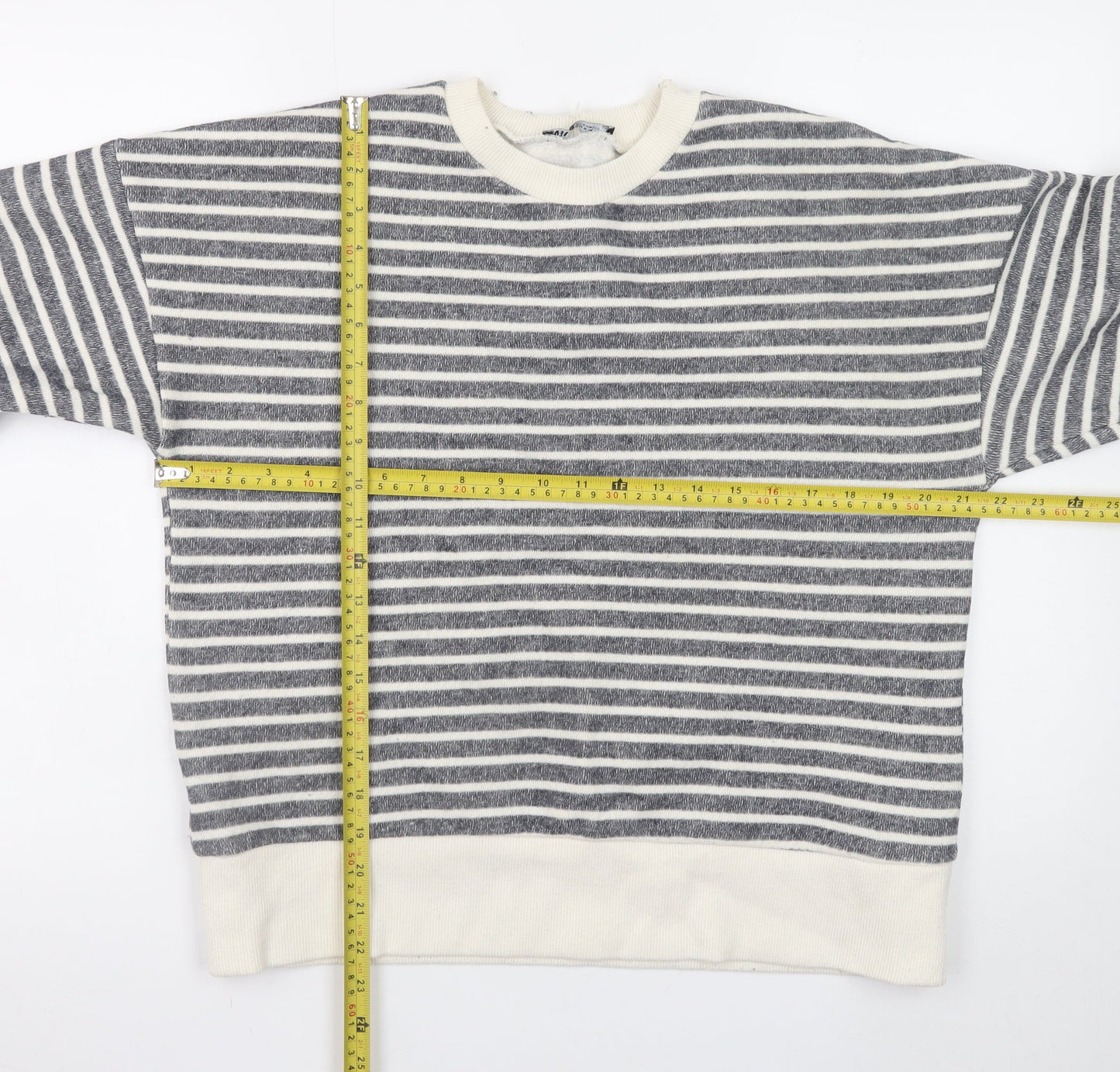 Zara Women Grey Stripe Pullover Sweatshirt Medium
