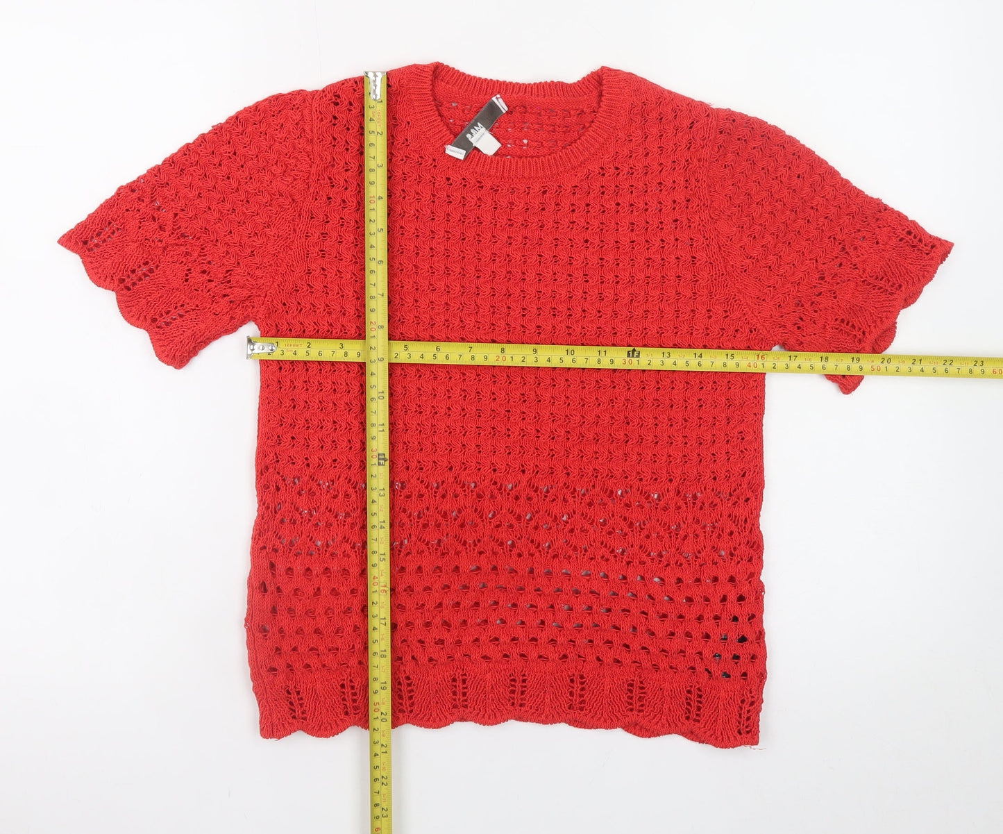 Marks and Spencer Women's Red Open-Knit Short Sleeve Jumper Size S