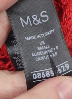 Marks and Spencer Women's Red Open-Knit Short Sleeve Jumper Size S
