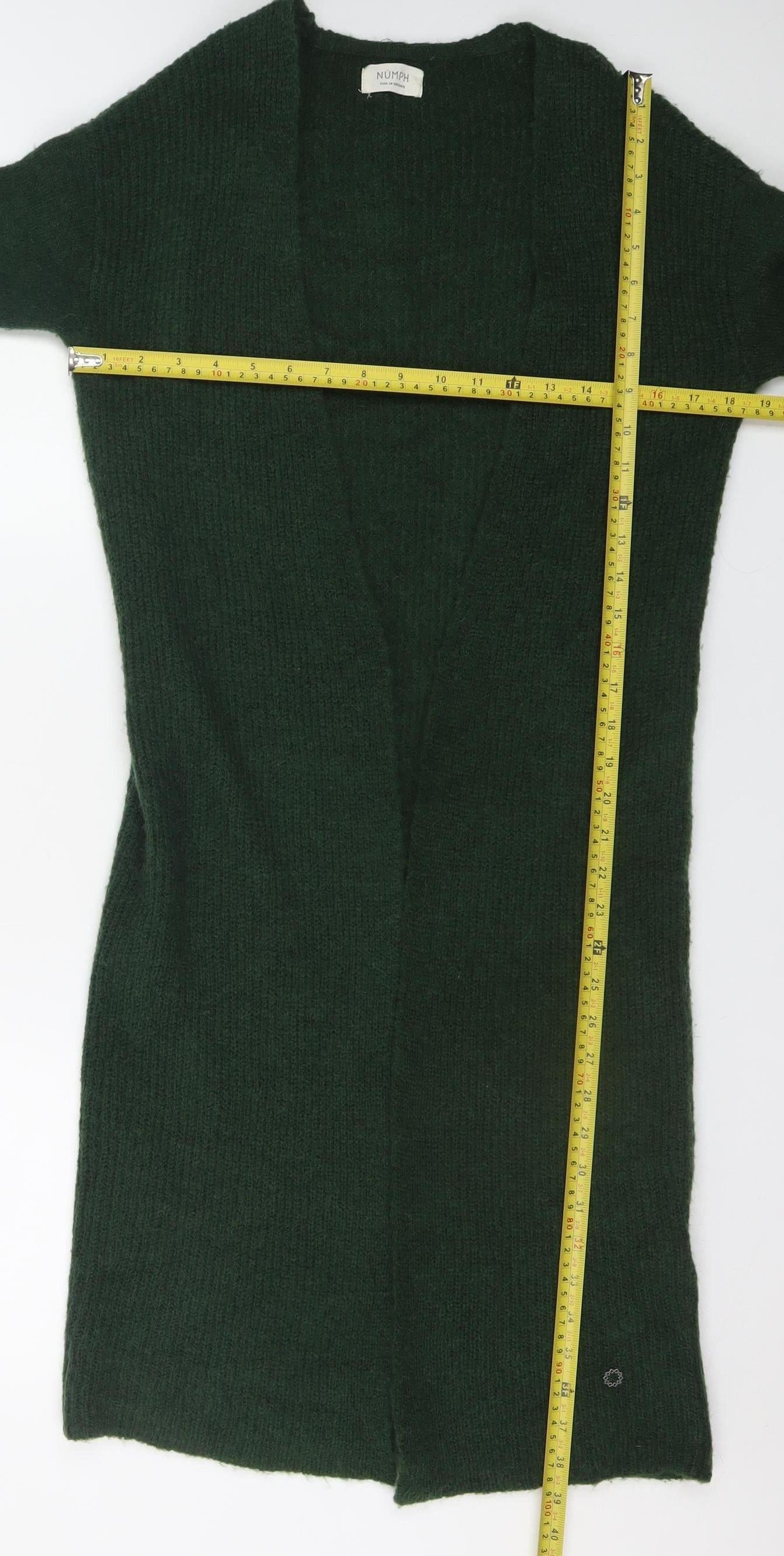 Numph Women's Green XS Knit Open Front Long Cardigan Jumper