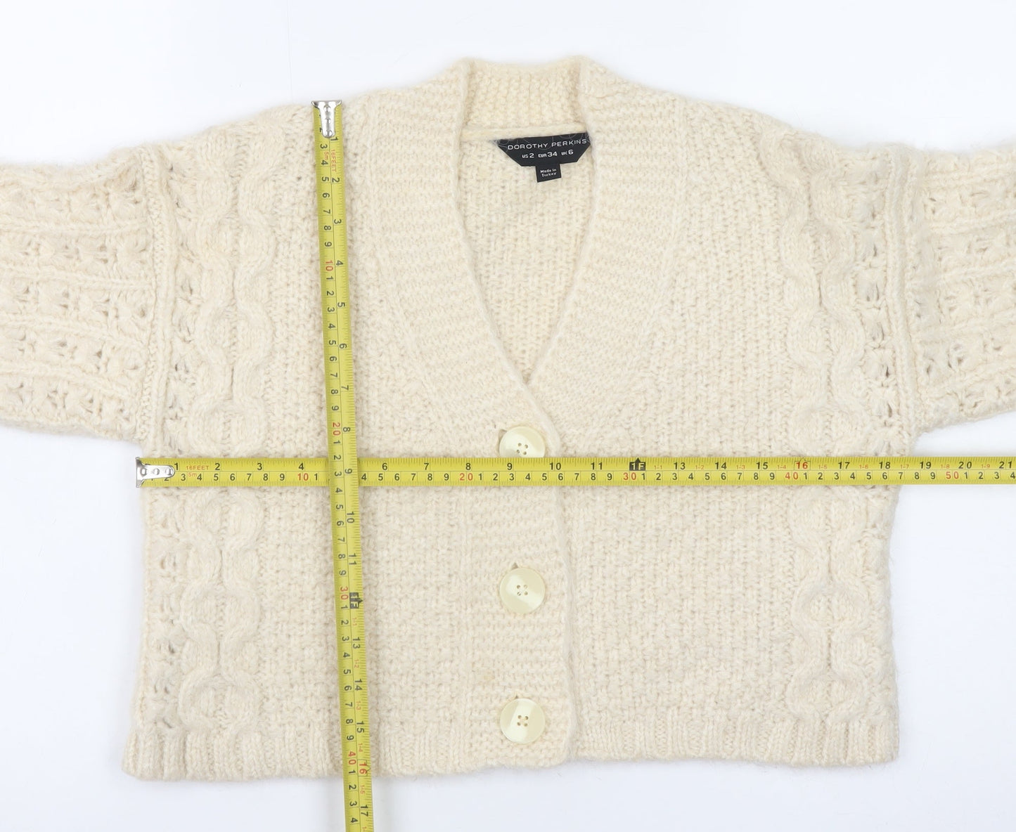 Dorothy Perkins Women’s Ivory Cable-Knit Button Cardigan Size 6
