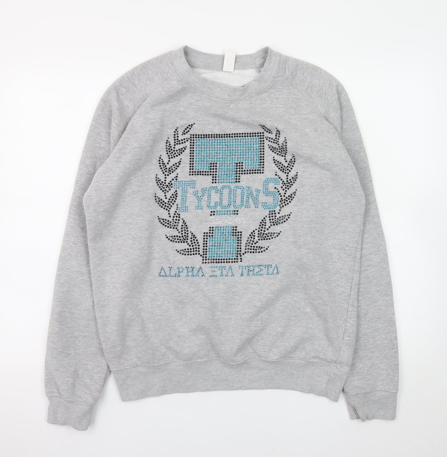 JustHoods AWDis Womens Grey Medium Pullover Sweatshirt Rhinestone Graphic