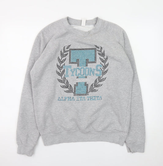 JustHoods AWDis Womens Grey Medium Pullover Sweatshirt Rhinestone Graphic