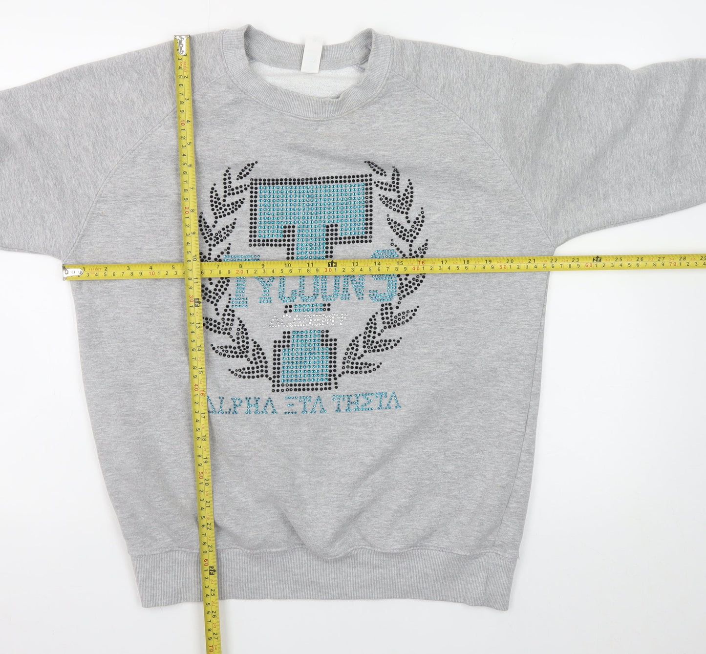 JustHoods AWDis Womens Grey Medium Pullover Sweatshirt Rhinestone Graphic