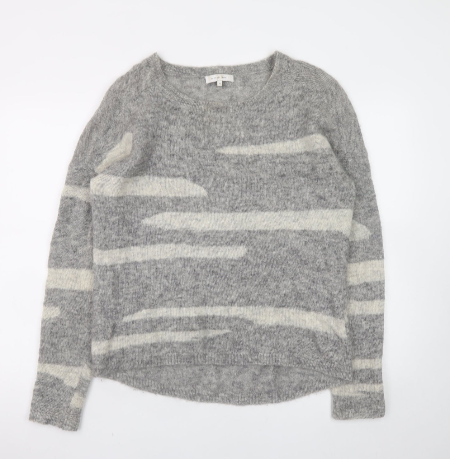 Second Female Women's Grey Mohair Wool Blend Striped Pullover Jumper XS