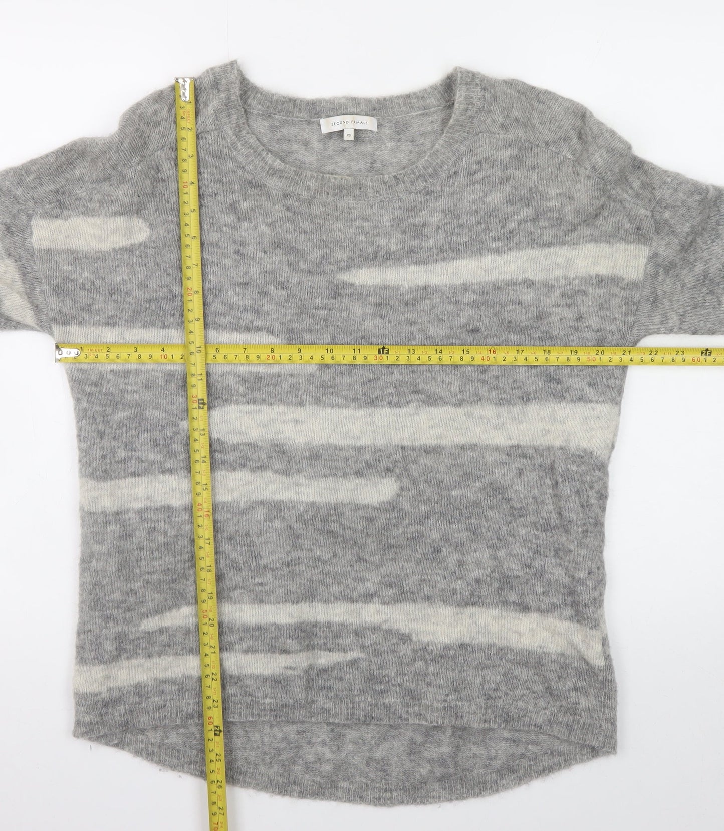 Second Female Women's Grey Mohair Wool Blend Striped Pullover Jumper XS