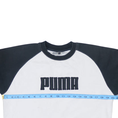 Back view of Puma boys’ black & white pullover sweatshirt, size 14, years crew neck