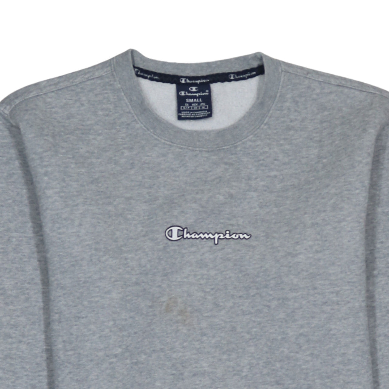Champion Men's Grey Small Crew Neck Logo Pullover Sweatshirt