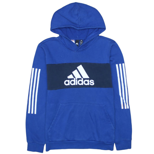 Adidas Boys Blue Pullover Hoodie 15-16 Years Colourblock Logo Sweatshirt