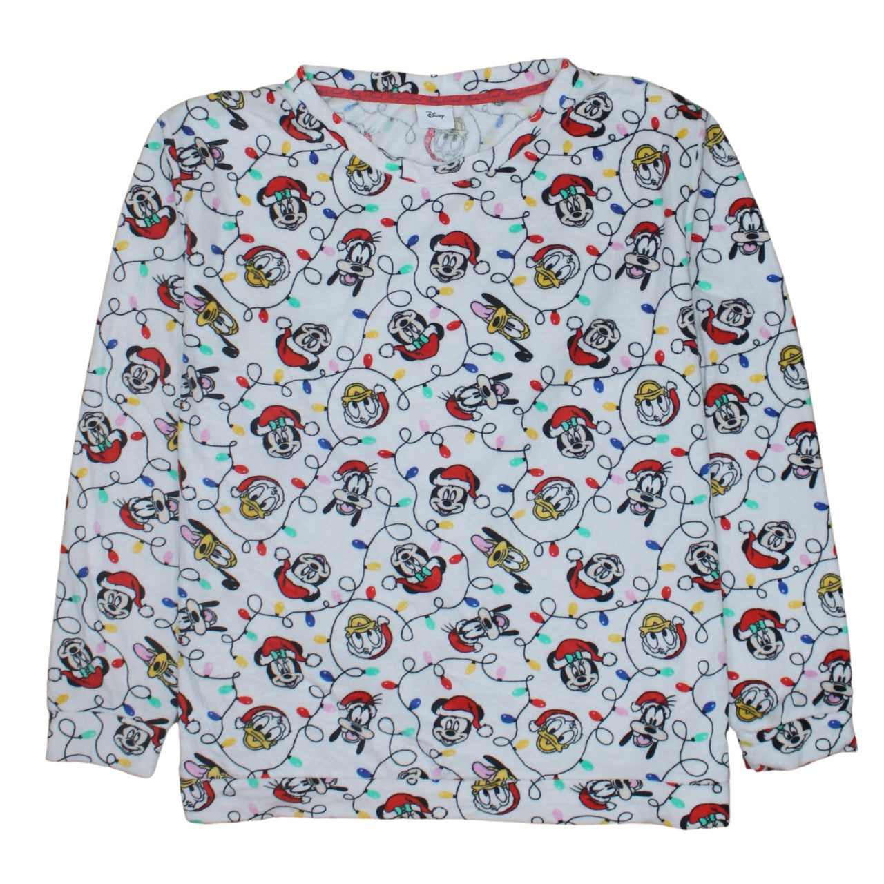 Disney Tu Womens White Christmas Mickey & Friends Long Sleeve Pyjama Top Size 20