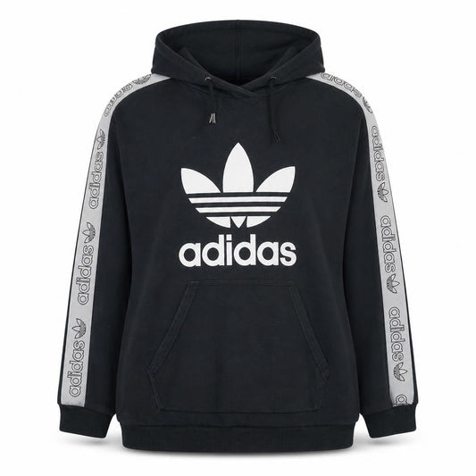 Adidas Women Black Hooded Pullover Hoodie UK 16 with Logo Tape Detail