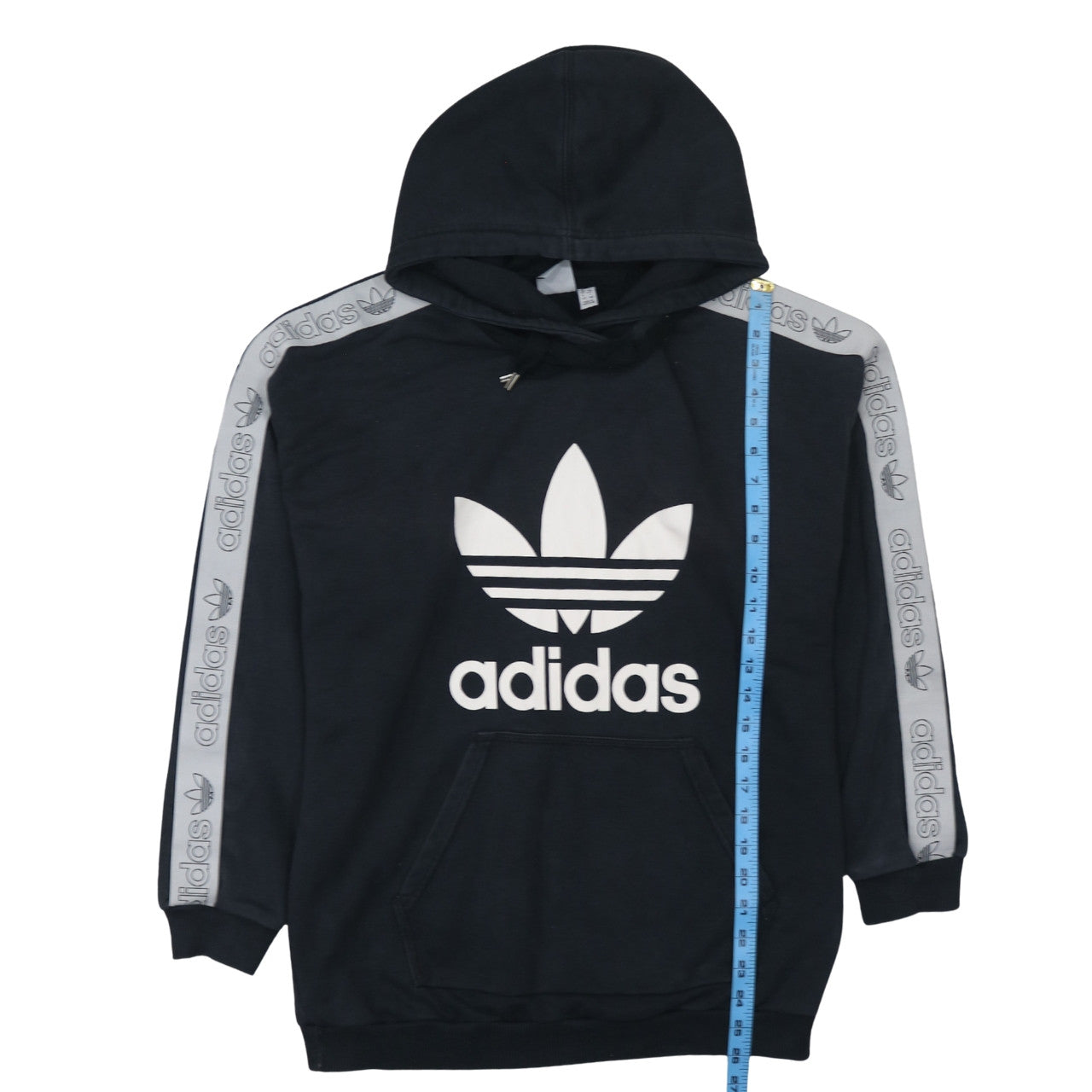 Adidas Women Black Hooded Pullover Hoodie UK 16 with Logo Tape Detail
