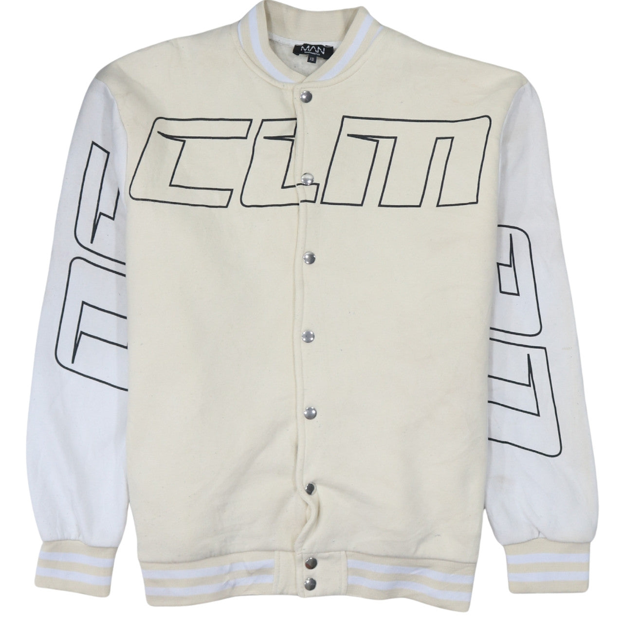 boohooMAN Men's Beige XS Varsity Jacket Graphic Bear Design
